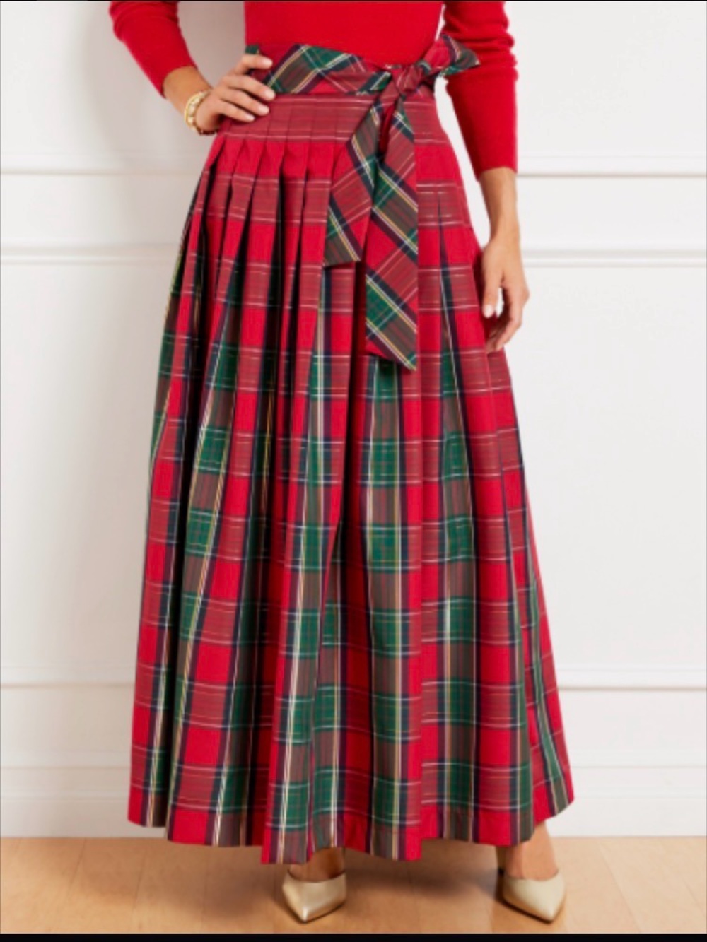 Talbots Red Plaid A-Line Skirt with Waist Tie